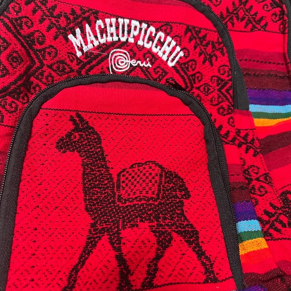 Backpack Machu Picchu Alpaca Lama Handwoven Red - Picture 7 of 12